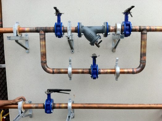 Chilled water copper pipework taps and valves